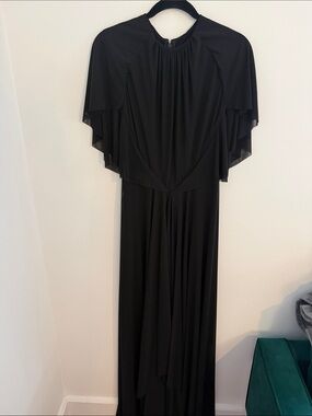 Talbot Runhof Couture Black Maxi Dress with Draped Cape Sleeves